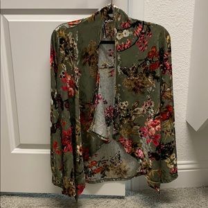 Velvet floral open front cardigan